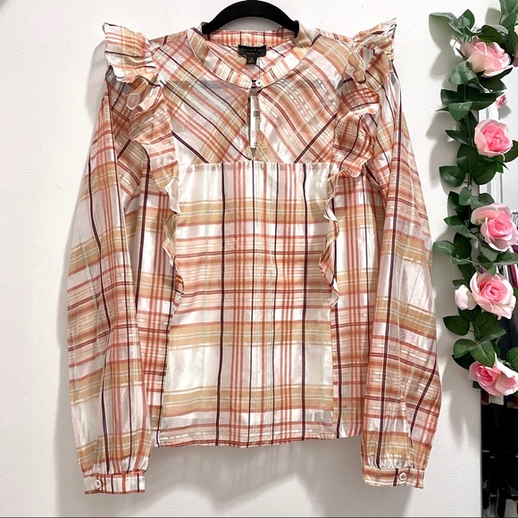 Current Air Tops - Plaid ruffle blouse
